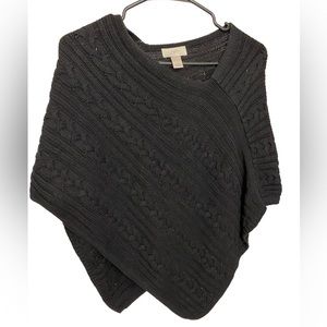 Loft Asymmetrical Cable Knit Ribbed Black Poncho